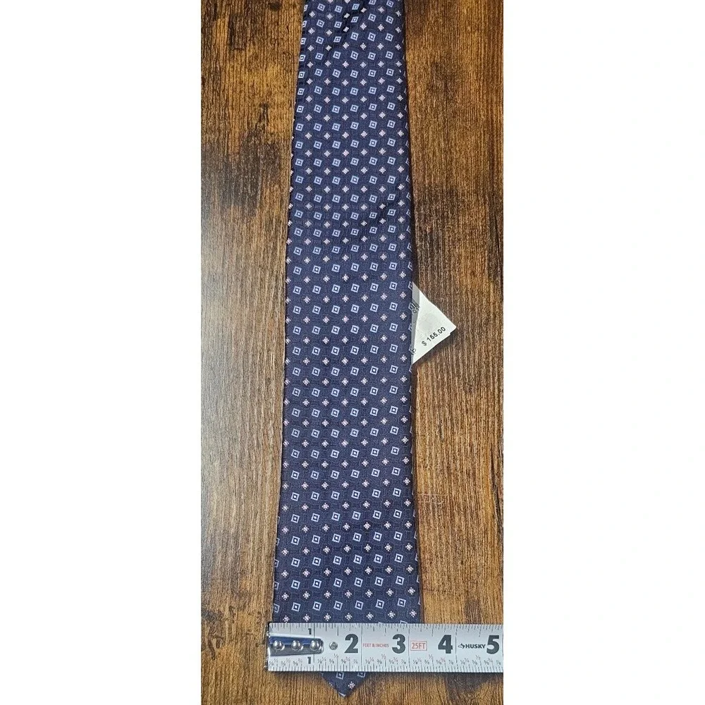 ETON MEN'S 100% Silk Neck Tie Navy Blue Geometric Pink Luxury NWT